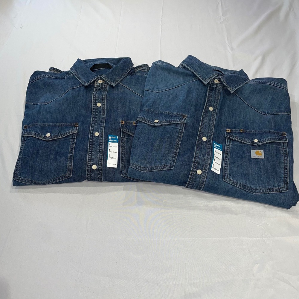 Carhartt Montana Relaxed Fit Midweight Denim Snap Front Shirt Bundle Blue